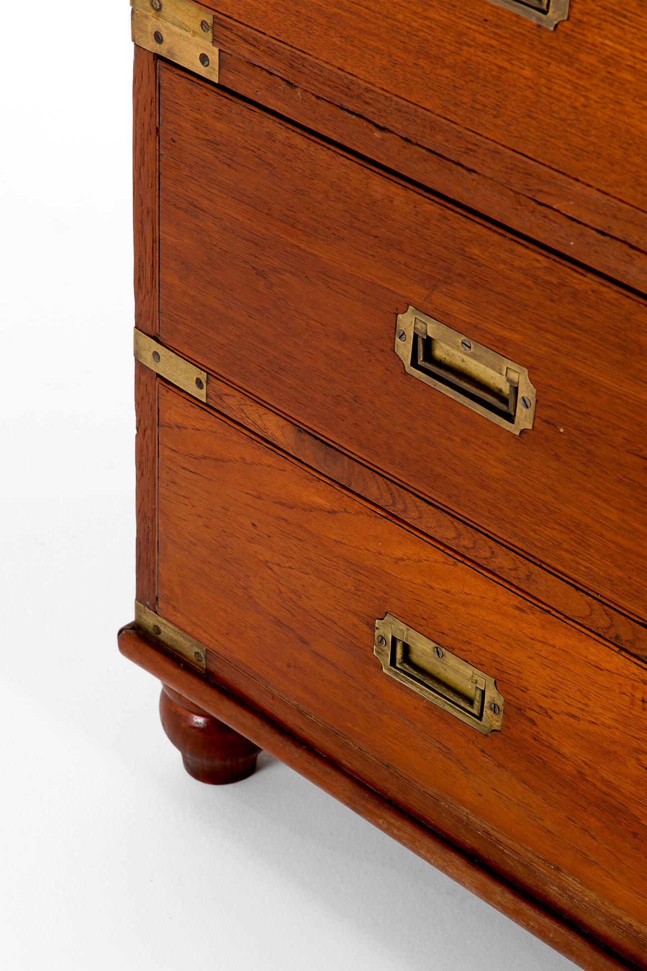 Brass 19th Century Teak Campaign Chest For Sale