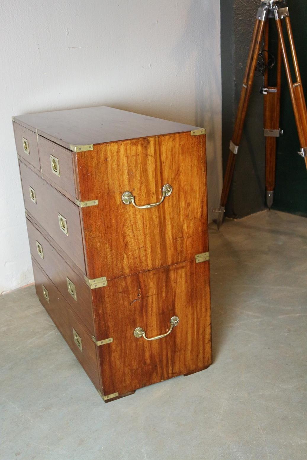 English 19th Century Teak Campaign Chest of Drawers