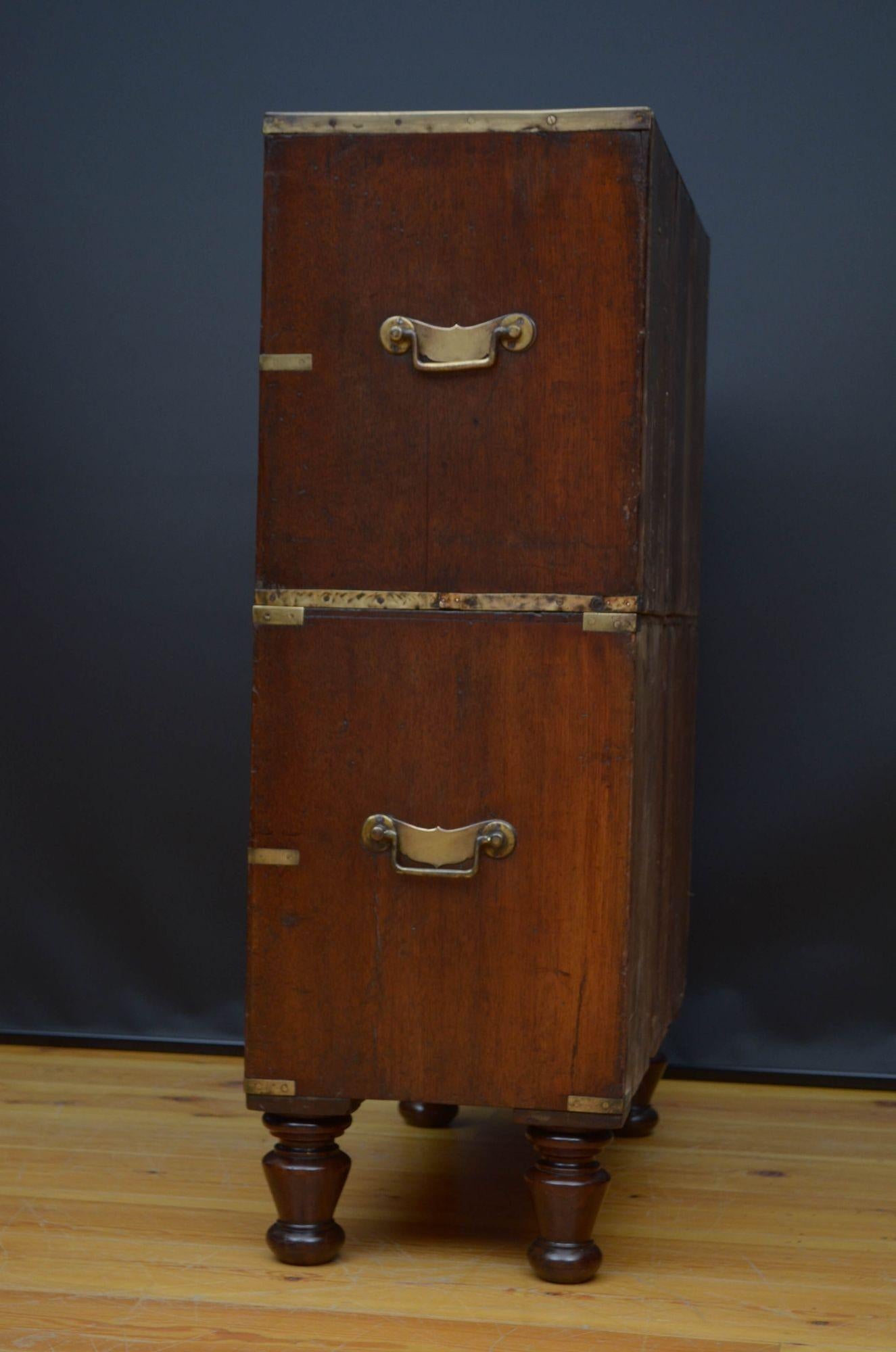 19th Century Teak Military Chest of Narrow Proportions 12