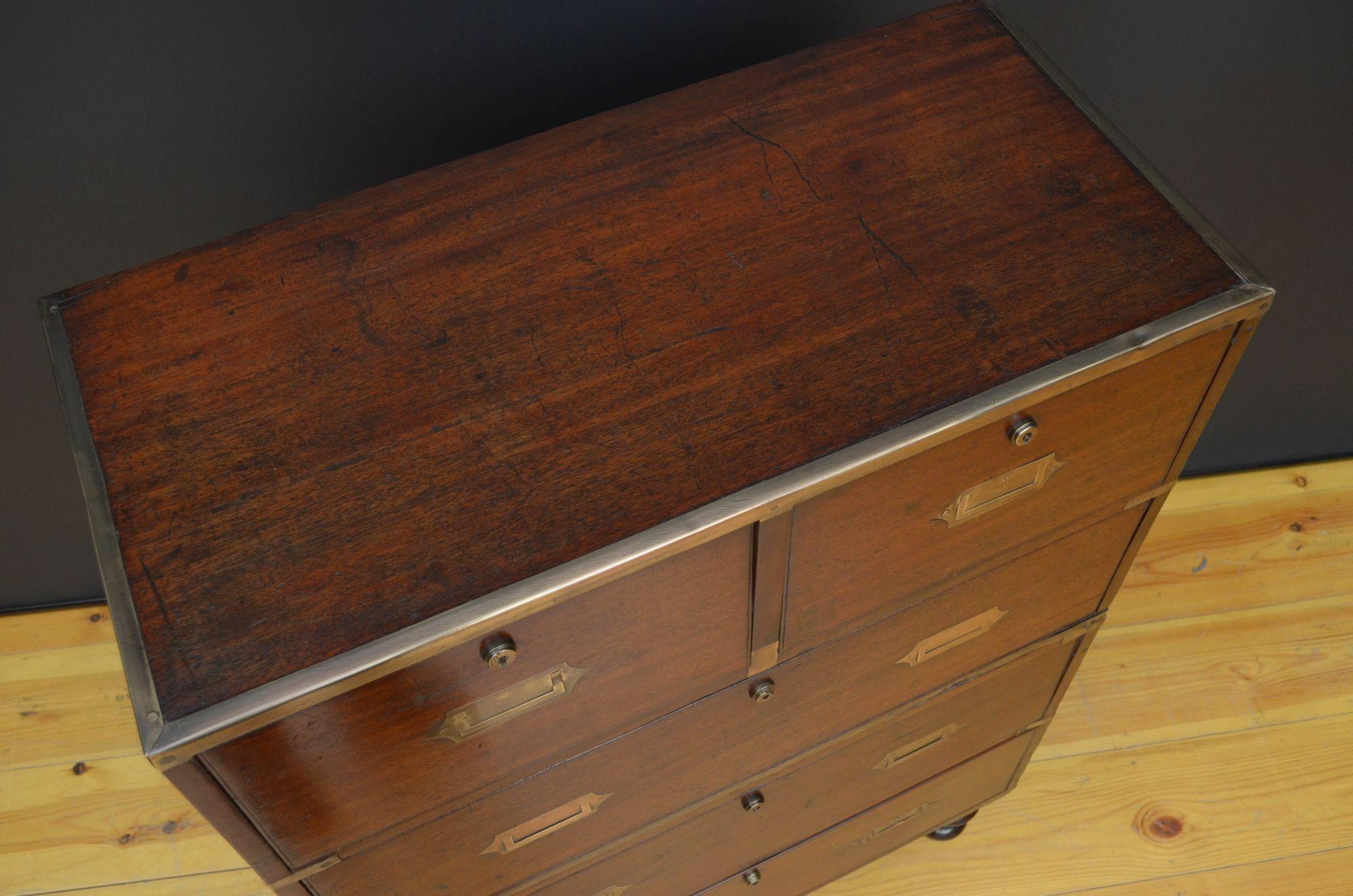 19th Century Teak Military Chest of Narrow Proportions In Good Condition In Whaley Bridge, GB