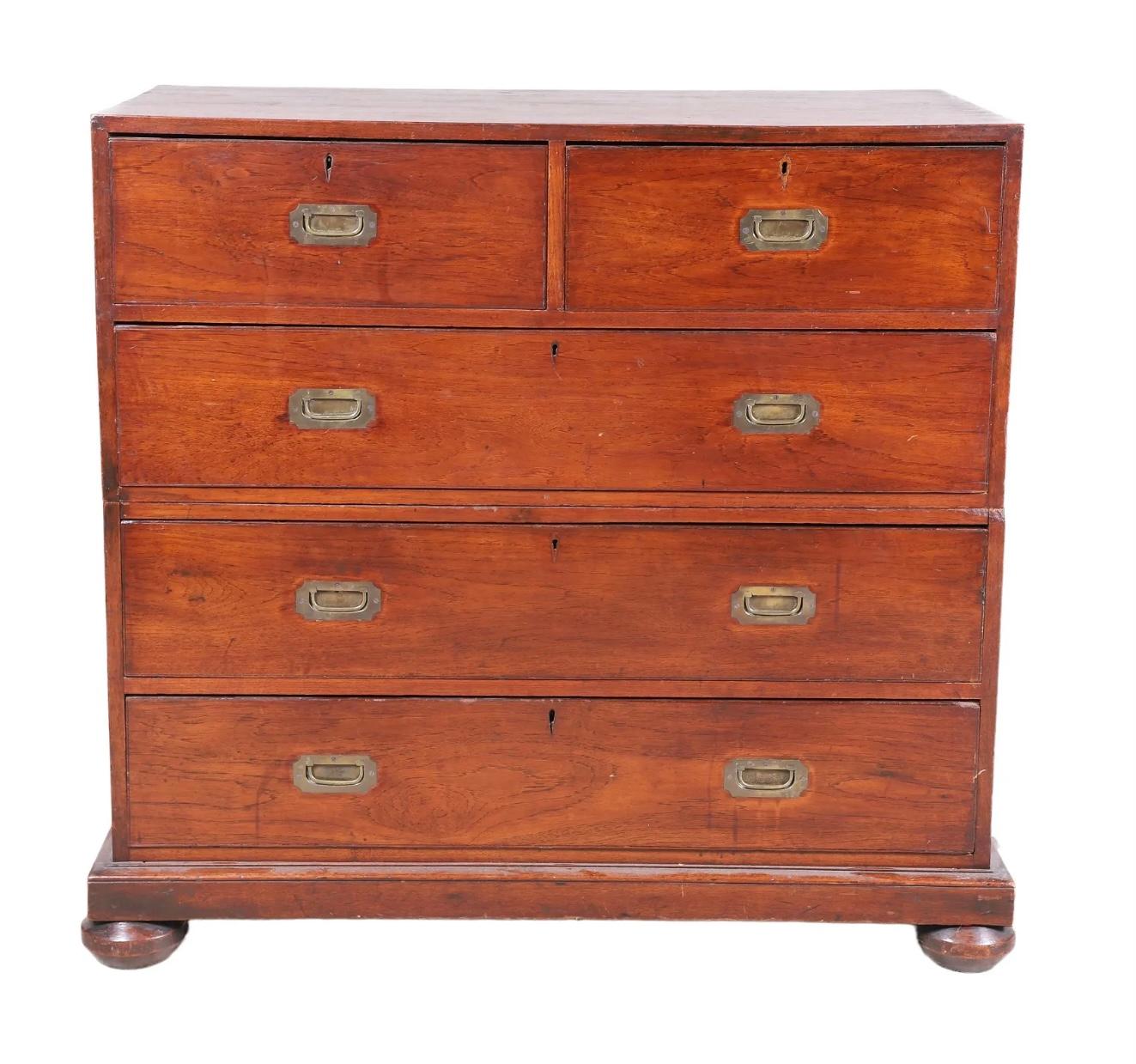 19th Century Teak Two Piece Campaign Chest For Sale 7