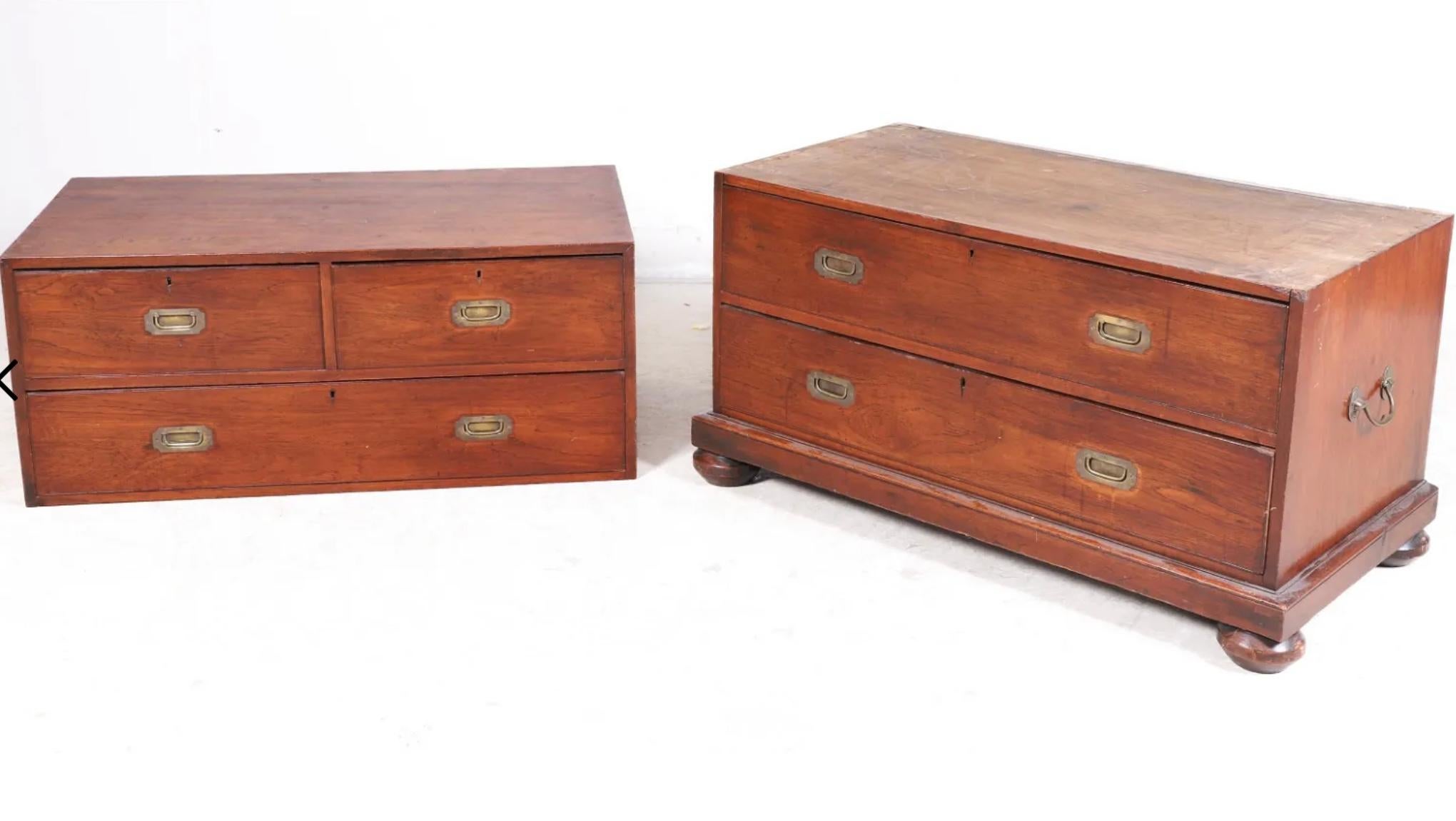 19th Century Teak Two Piece Campaign Chest For Sale 5