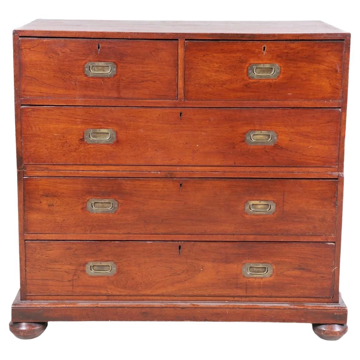 19th Century Teak Two Piece Campaign Chest For Sale