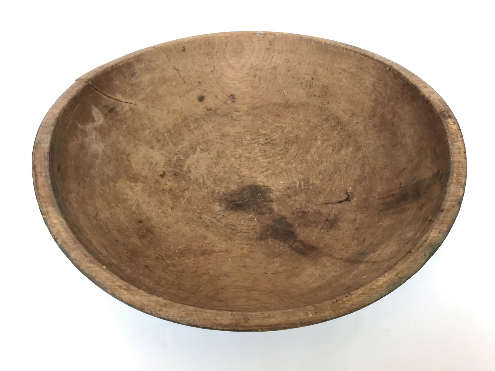 Hand-Carved 19th Century Teal-Gray Wooden Bowl