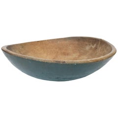 19th Century Teal-Gray Wooden Bowl