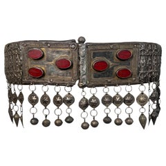 19th Century Teke Turkmen Silver and Carnelian Pendant Wedding Belt