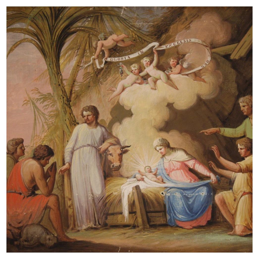 19th Century Tempera on Paper Italian Antique Religious Painting, 1850
