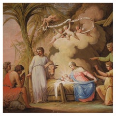 Pintura religiosa antigua italiana al temple sobre papel del siglo XIX, 1850