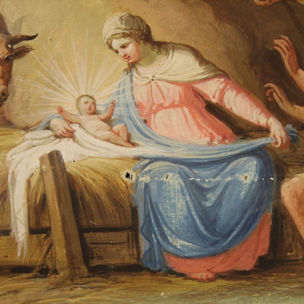 19th Century Tempera on Paper Italian Antique Religious Painting Adoration, 1850 For Sale 6