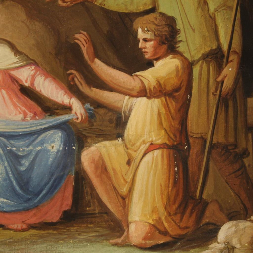 19th Century Tempera on Paper Italian Antique Religious Painting Adoration, 1850 For Sale 7