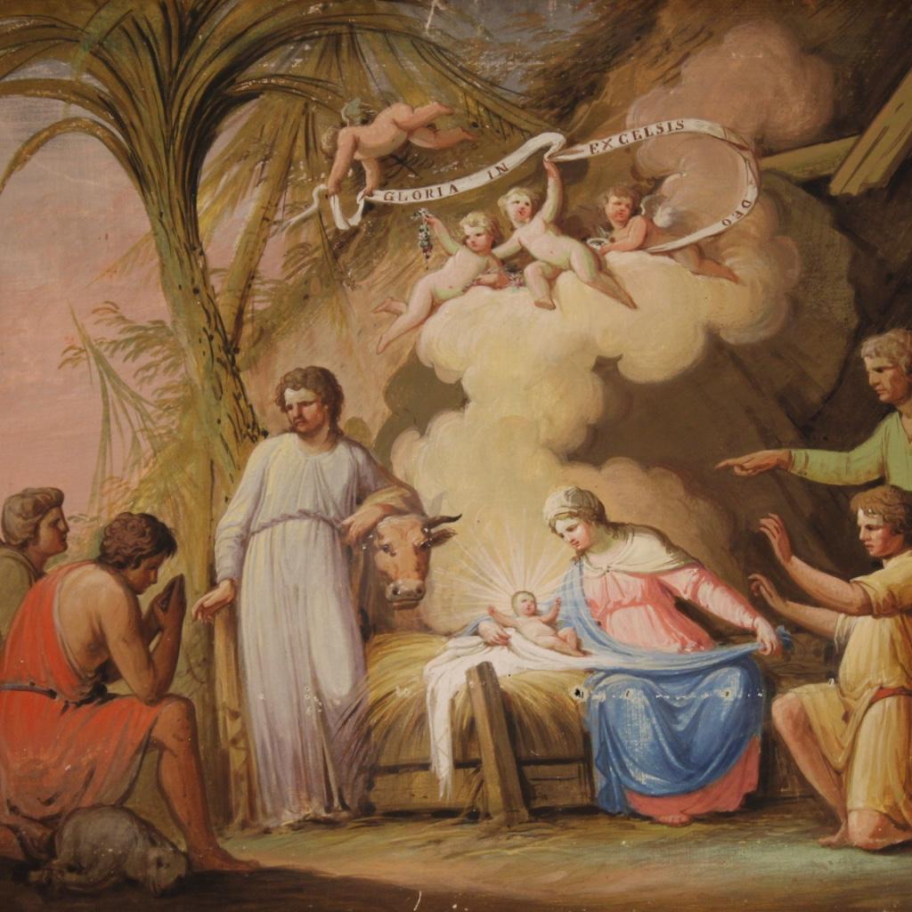 19th Century Tempera on Paper Italian Antique Religious Painting Adoration, 1850 In Good Condition For Sale In Vicoforte, Piedmont