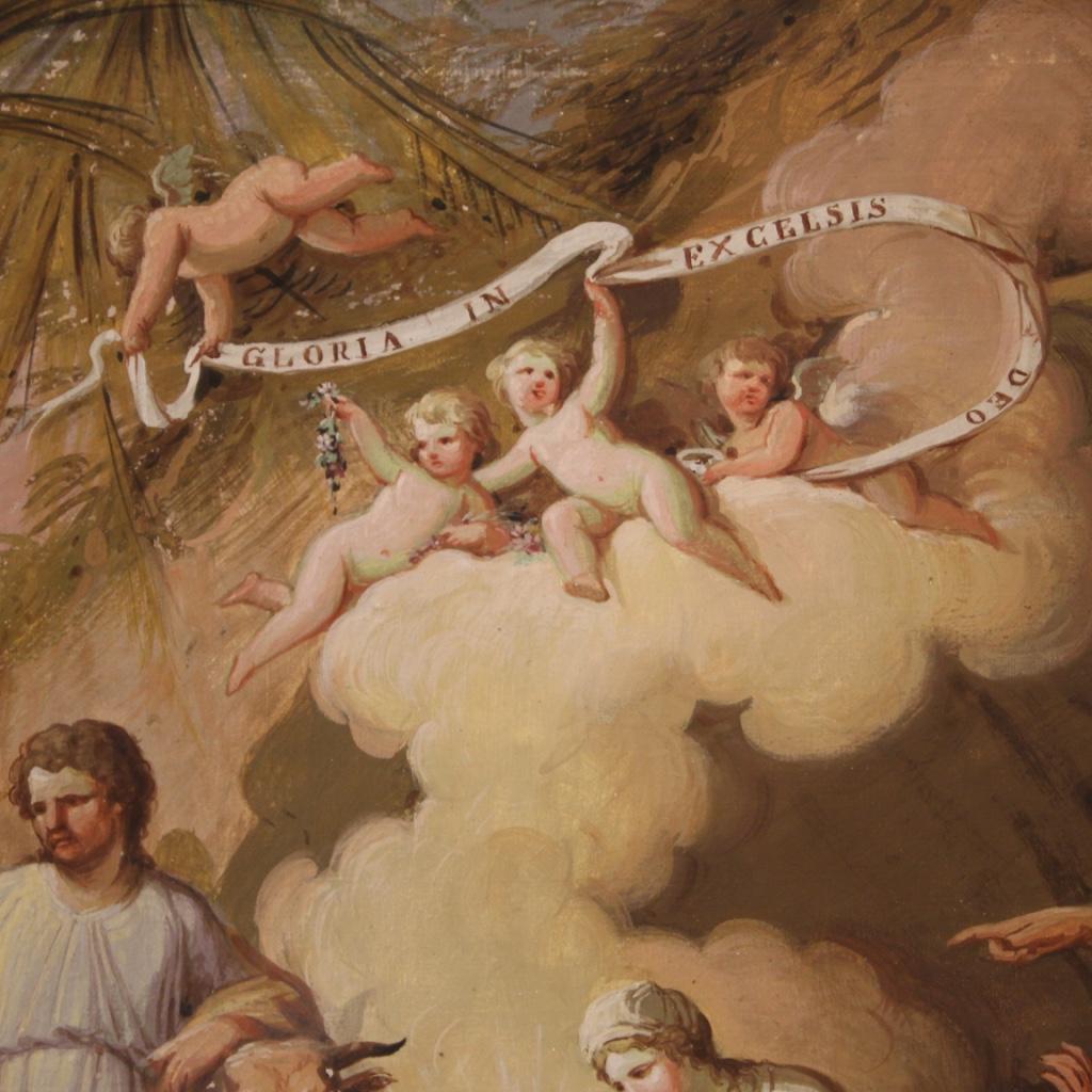 19th Century Tempera on Paper Italian Antique Religious Painting Adoration, 1850 For Sale 1