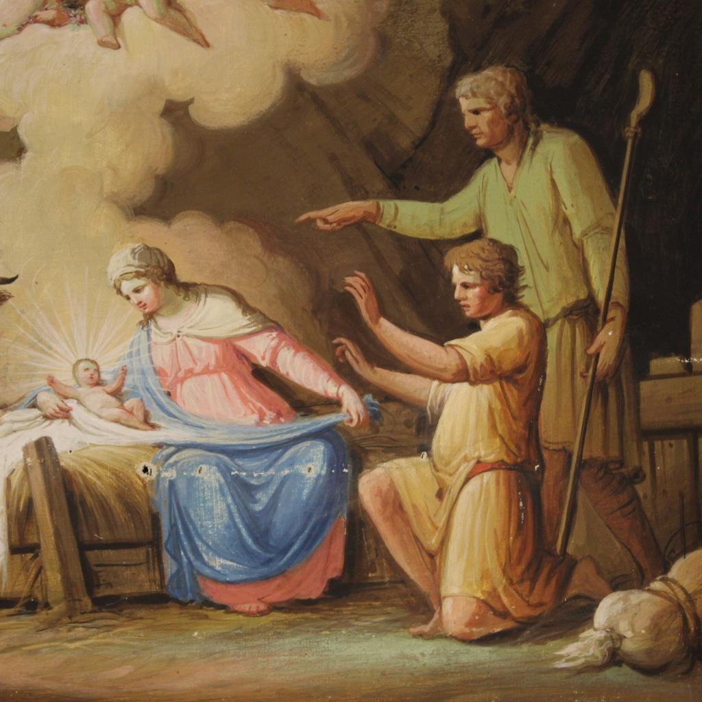 19th Century Tempera on Paper Italian Antique Religious Painting Adoration, 1850 For Sale 3