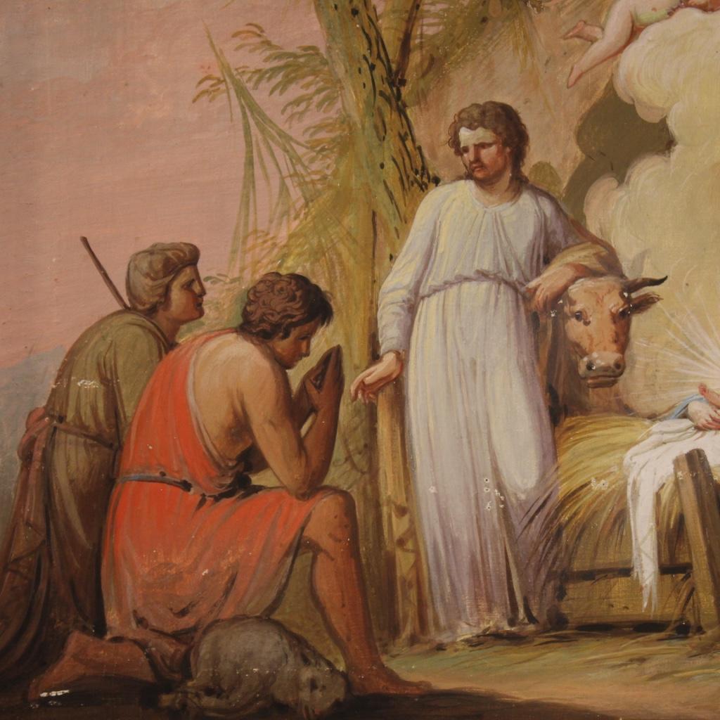 19th Century Tempera on Paper Italian Antique Religious Painting Adoration, 1850 For Sale 4