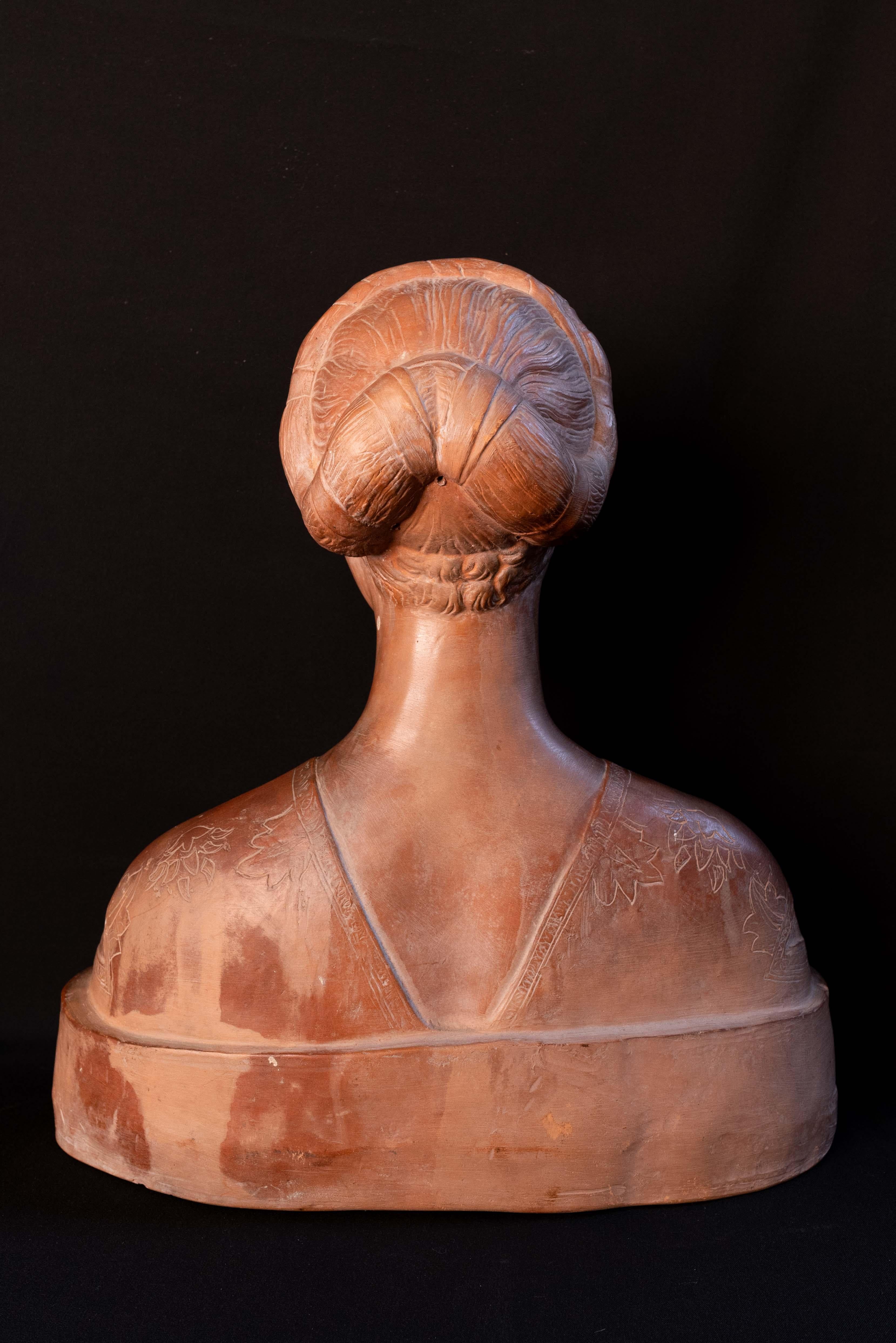 Renaissance 19th century terra cotta buste of Princess Ippolita Maria Sforza (Italy)