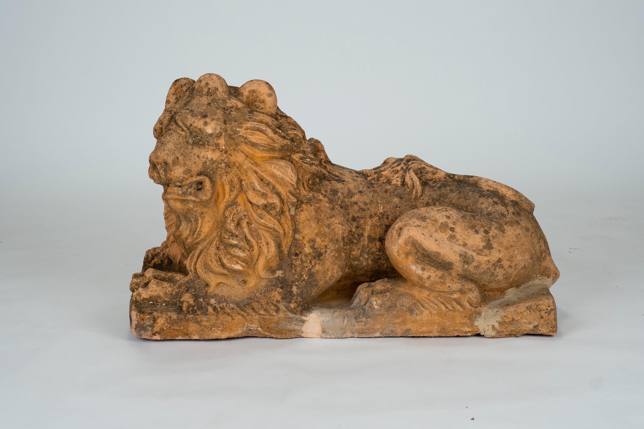 Italian 19th Century Terracotta Garden Lions For Sale