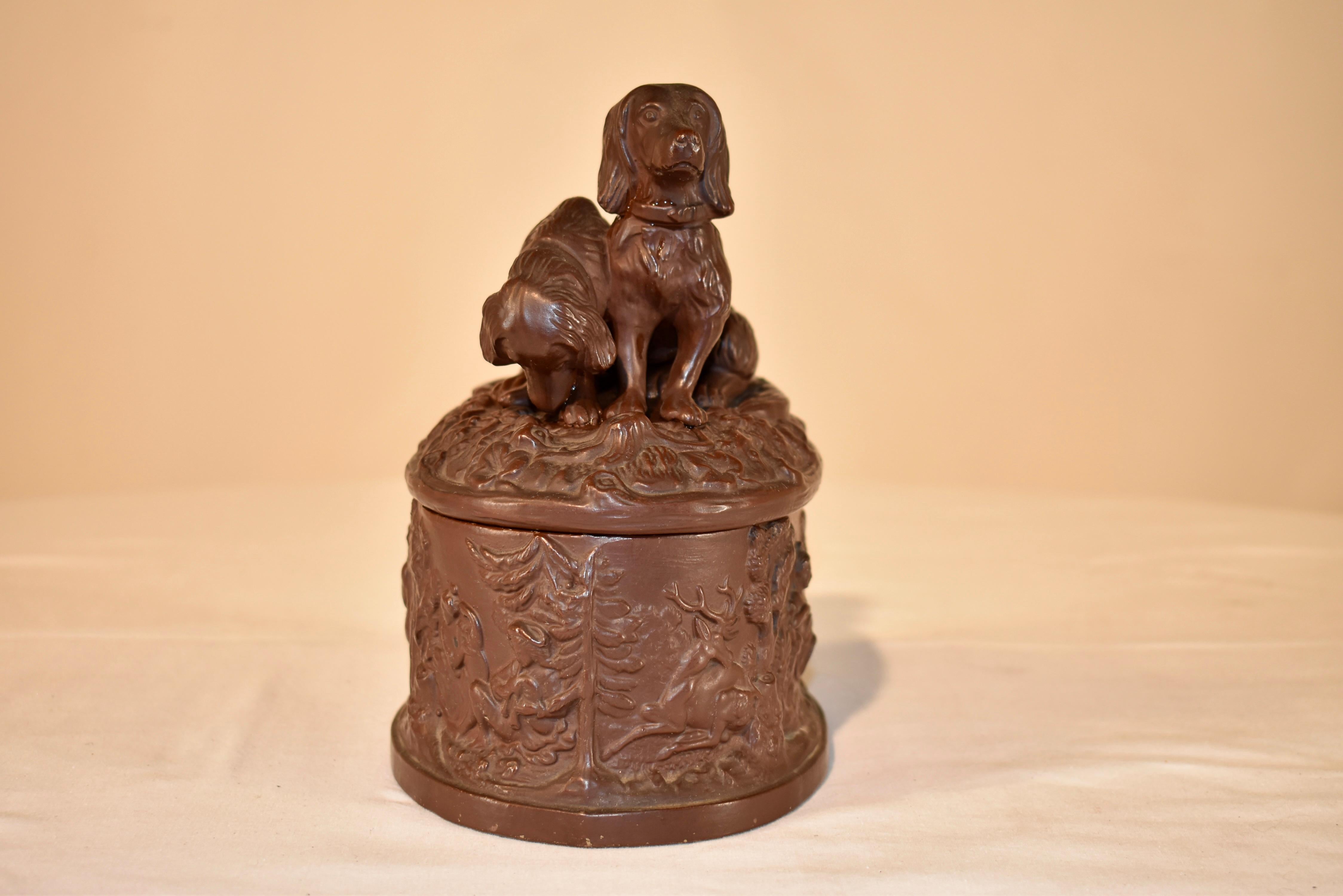 Victorian 19th Century Terracotta Box with Dogs For Sale
