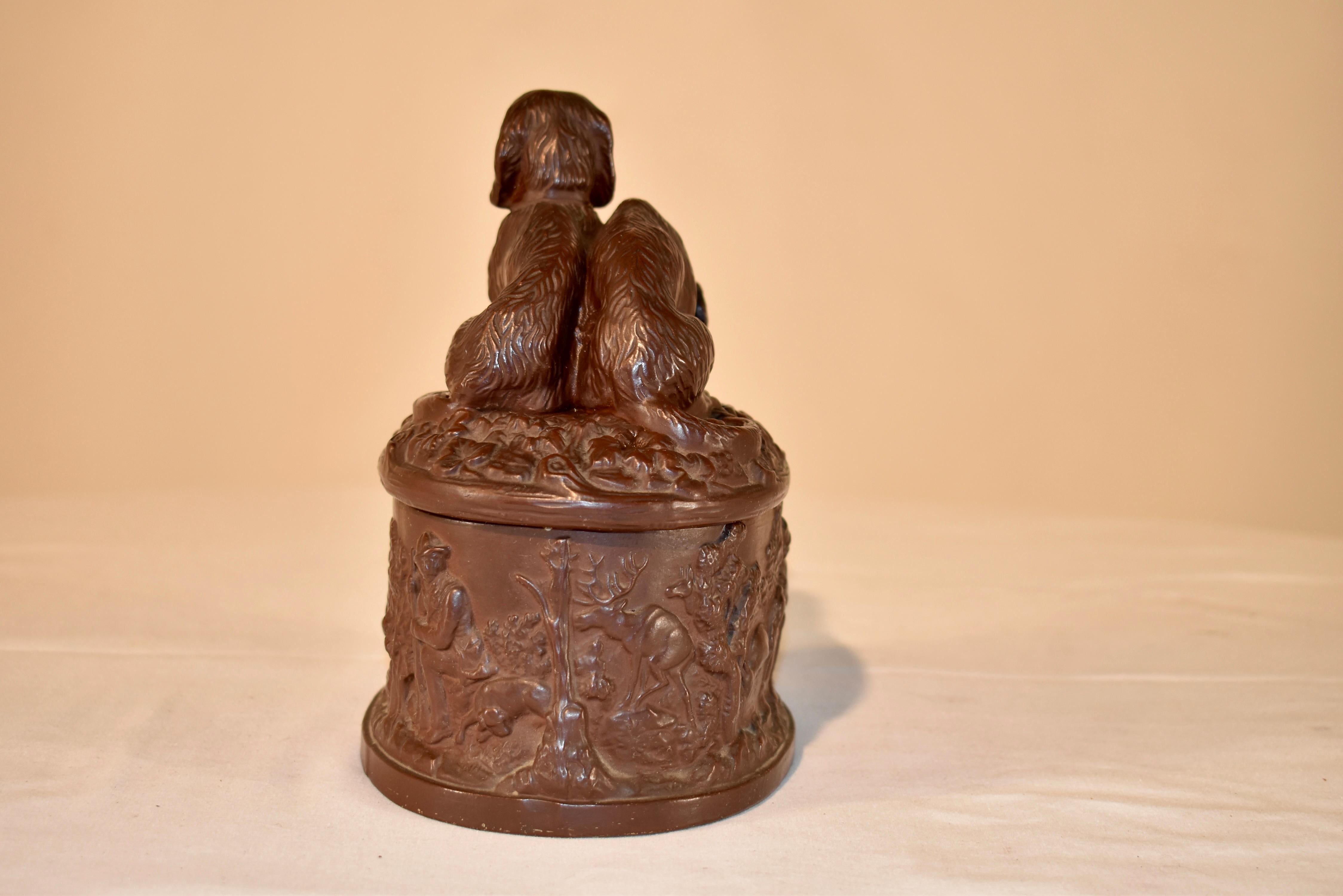 Glazed 19th Century Terracotta Box with Dogs For Sale