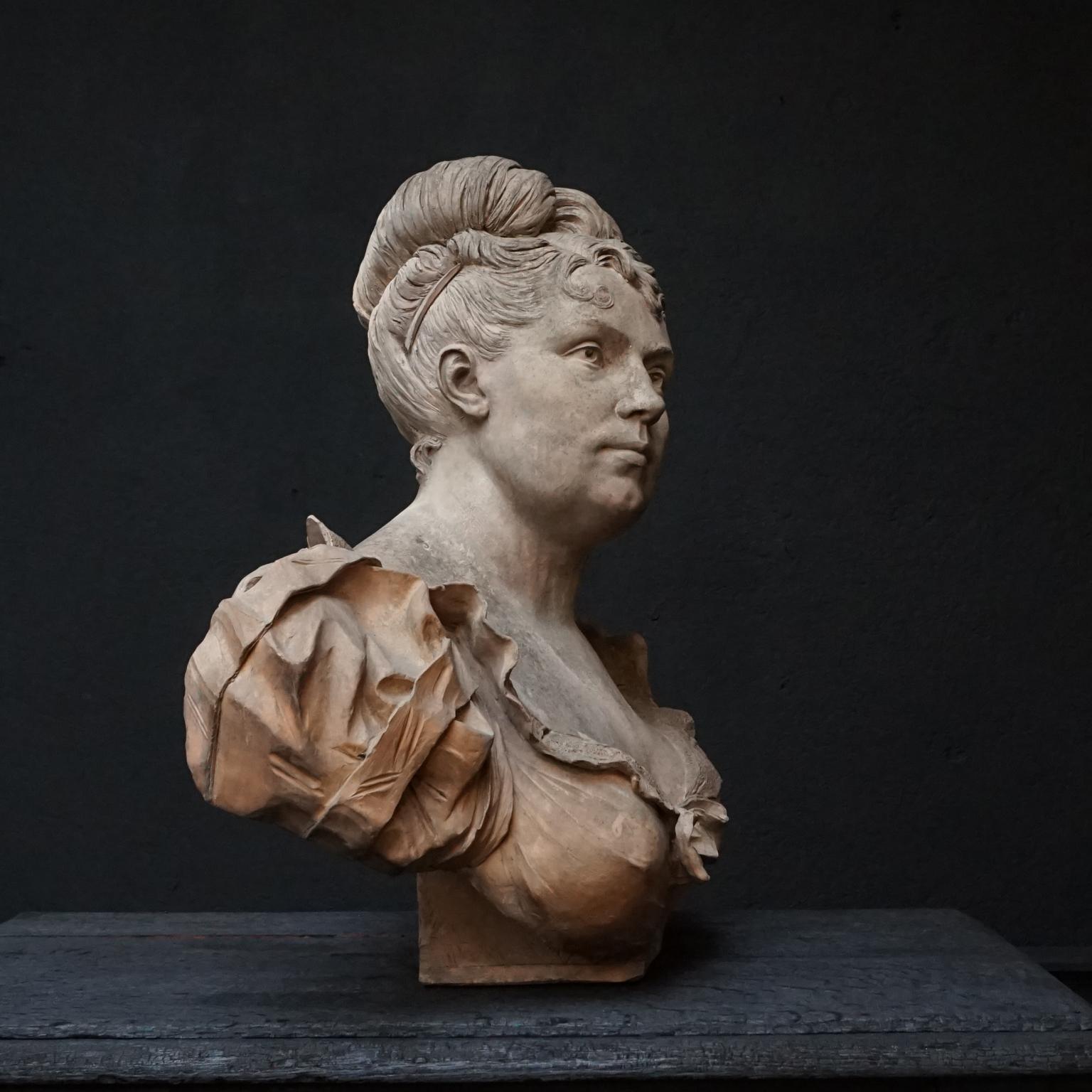 Molded 19th Century Terracotta Bust by Paul Lecreux