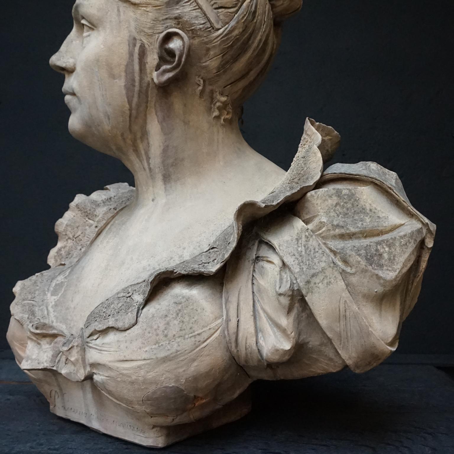 19th Century Terracotta Bust by Paul Lecreux In Good Condition In Haarlem, NL