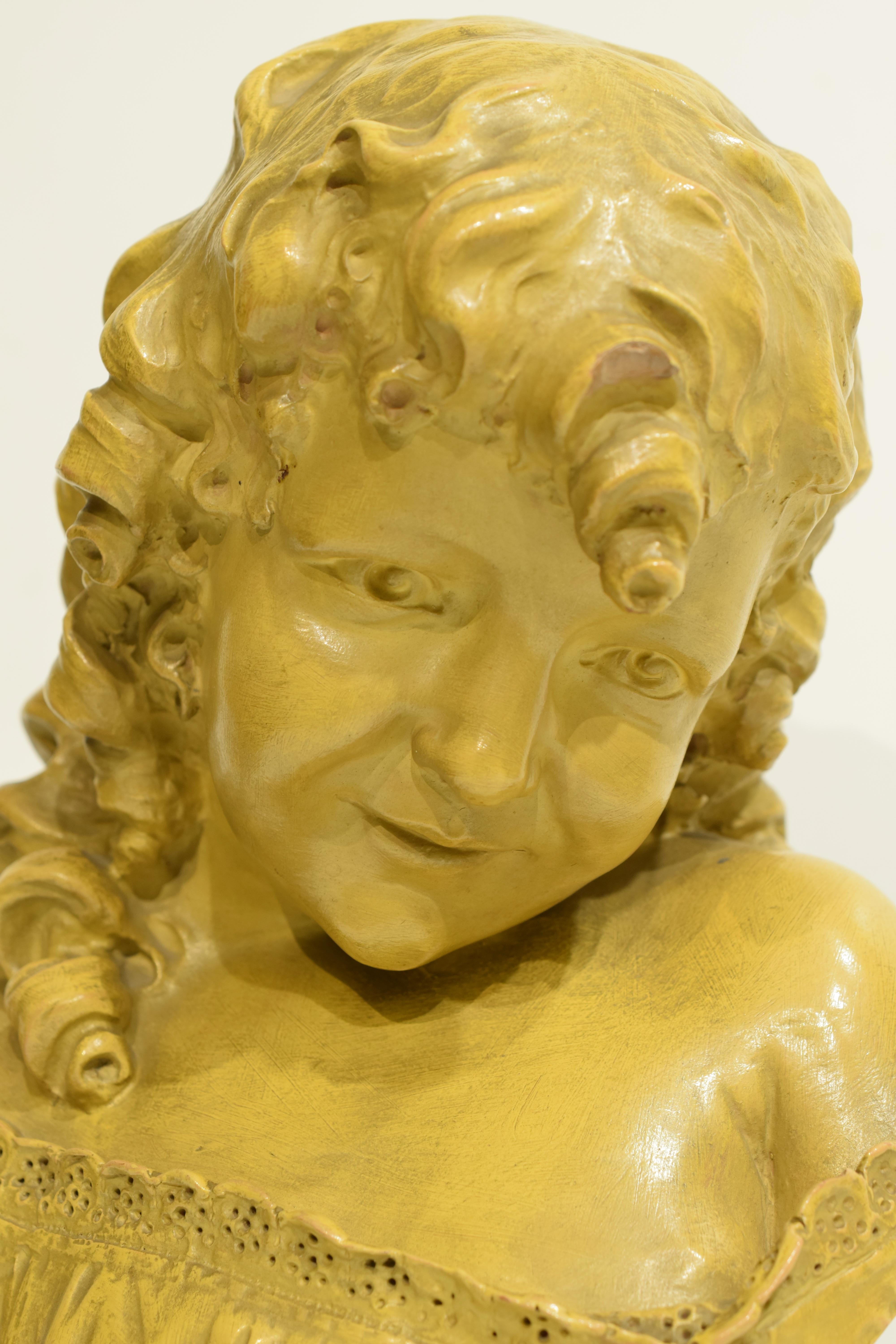 Neoclassical 19th Century Terracotta Bust of a Young Girl Signed by Andrea Flaibani For Sale