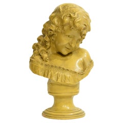 19th Century Terracotta Bust of a Young Girl Signed by Andrea Flaibani