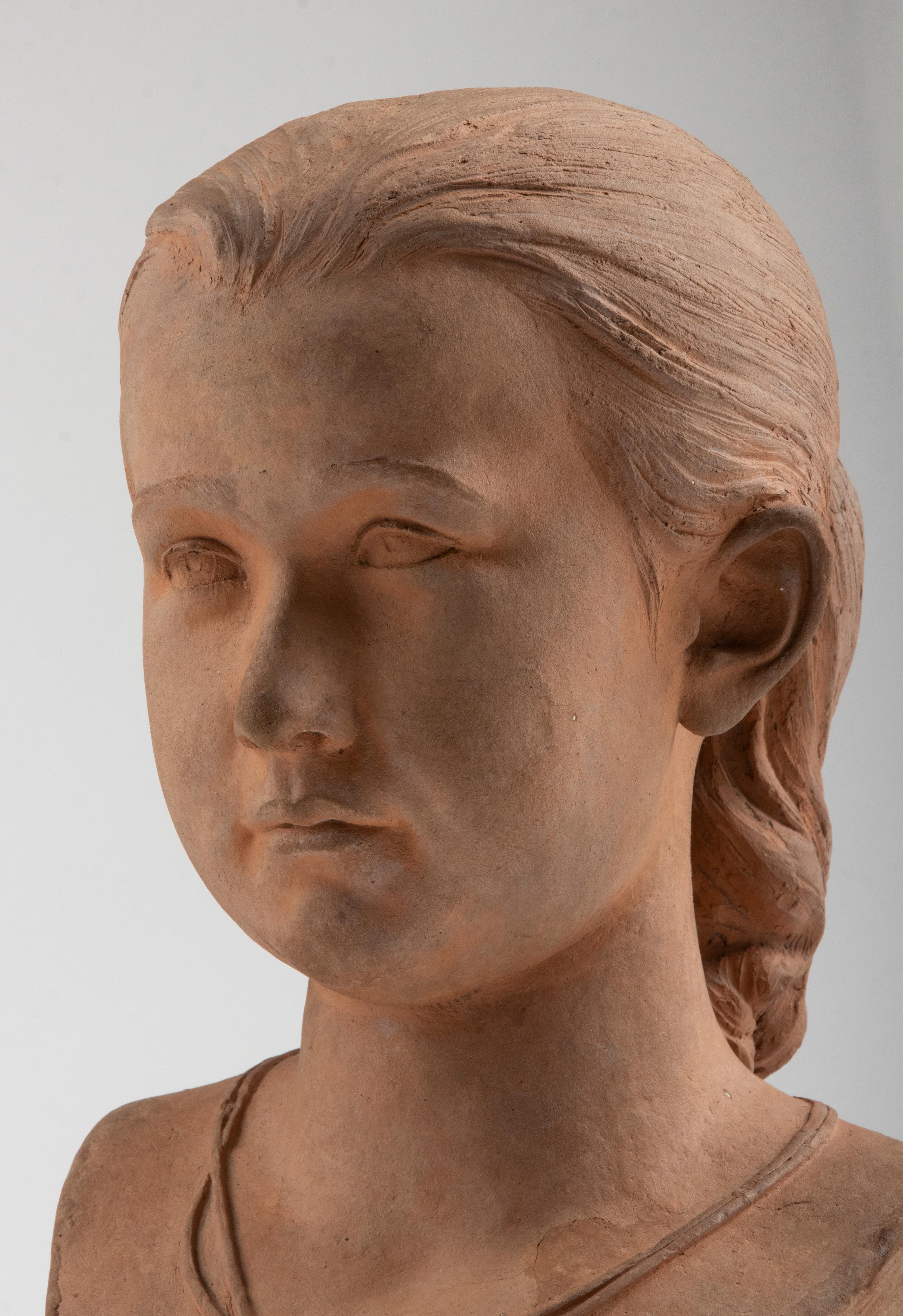 19th Century Terracotta Bust of a Young Girl Signed J. Valette and Dated 1866 For Sale 7