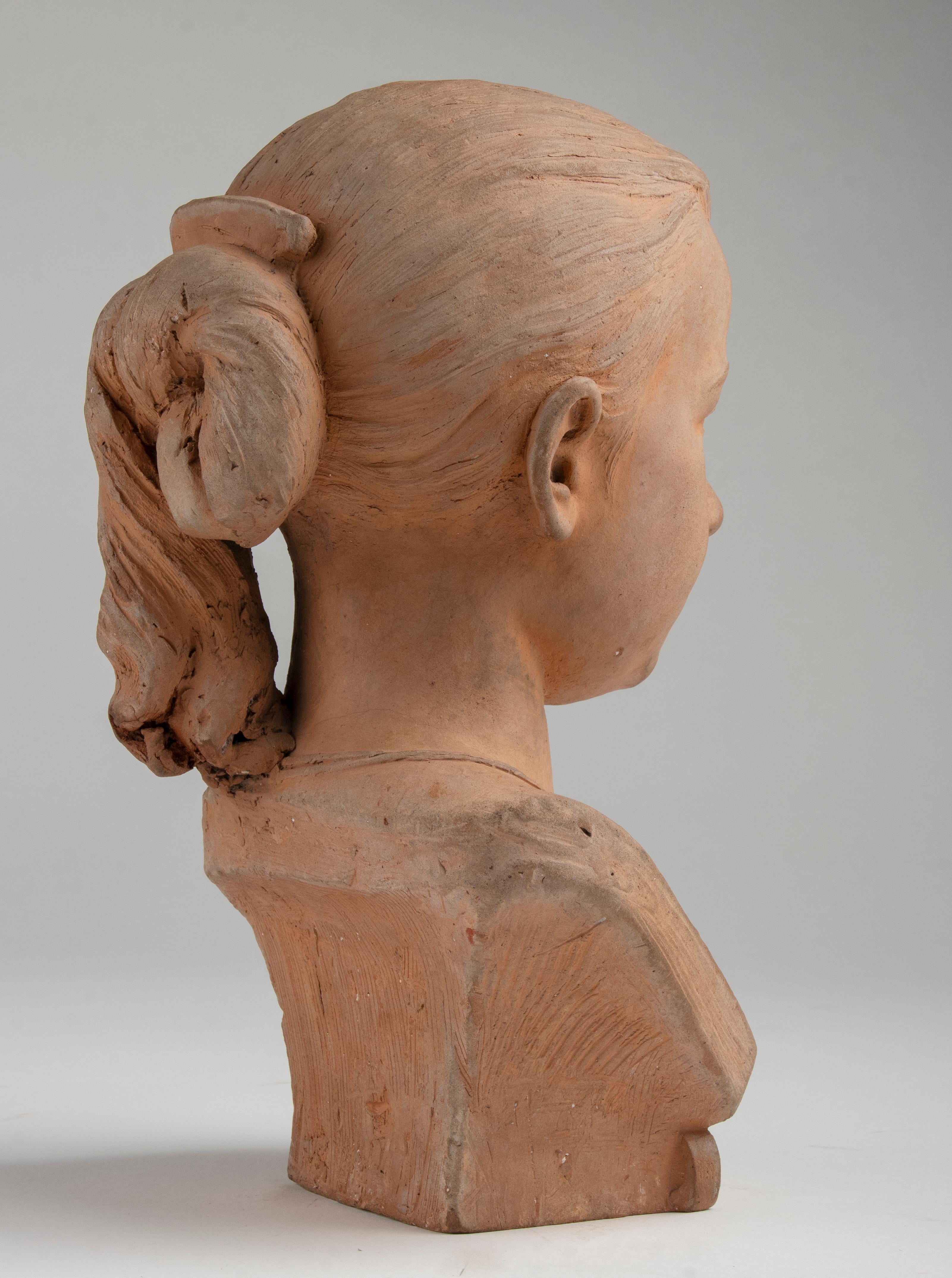 19th Century Terracotta Bust of a Young Girl Signed J. Valette and Dated 1866 For Sale 8