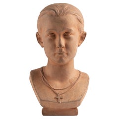 19th Century Terracotta Bust of a Young Girl Signed J. Valette and Dated 1866