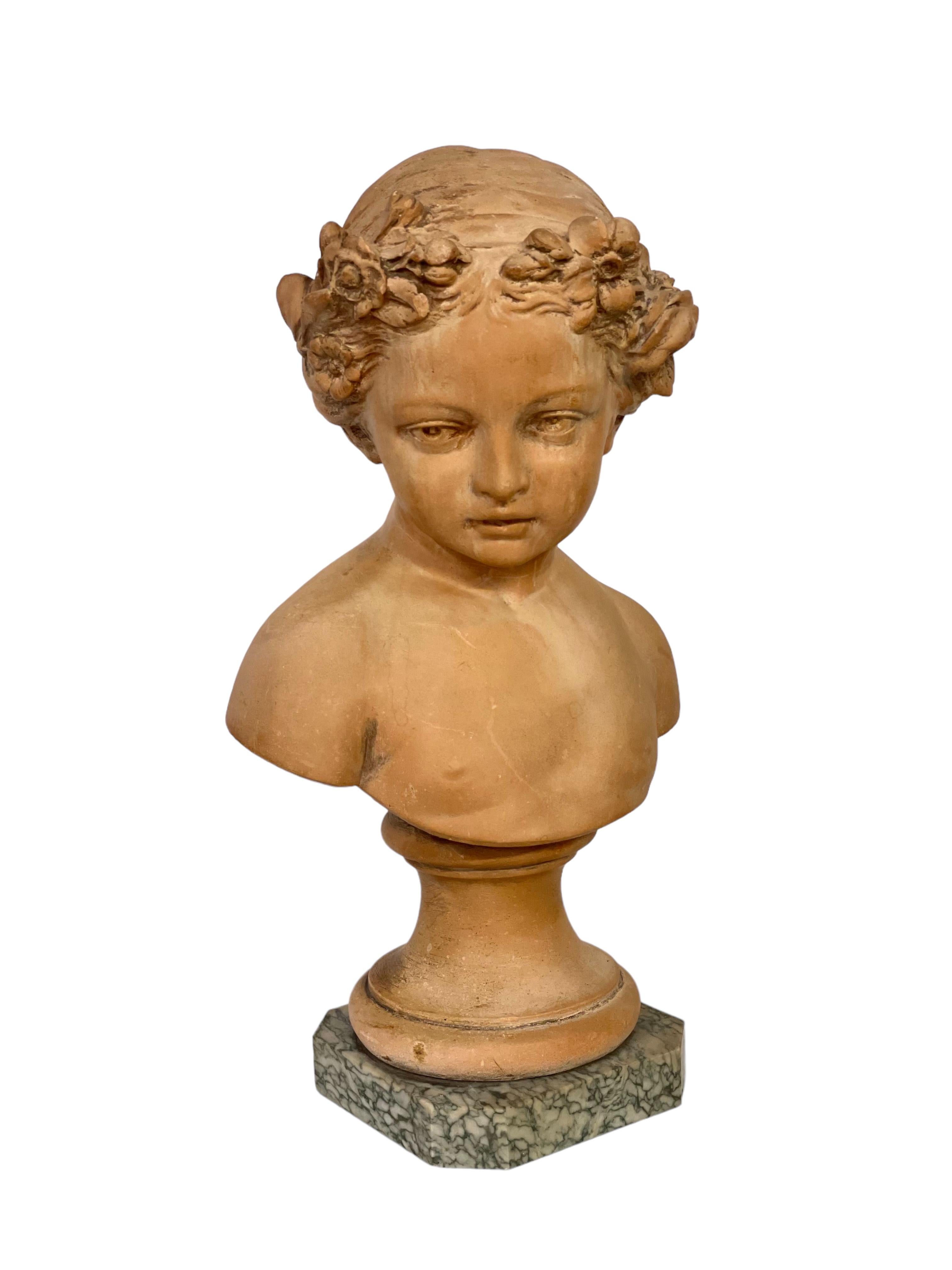 19th Century Terracotta Bust of Young Maiden in a Romantic Style For Sale 6