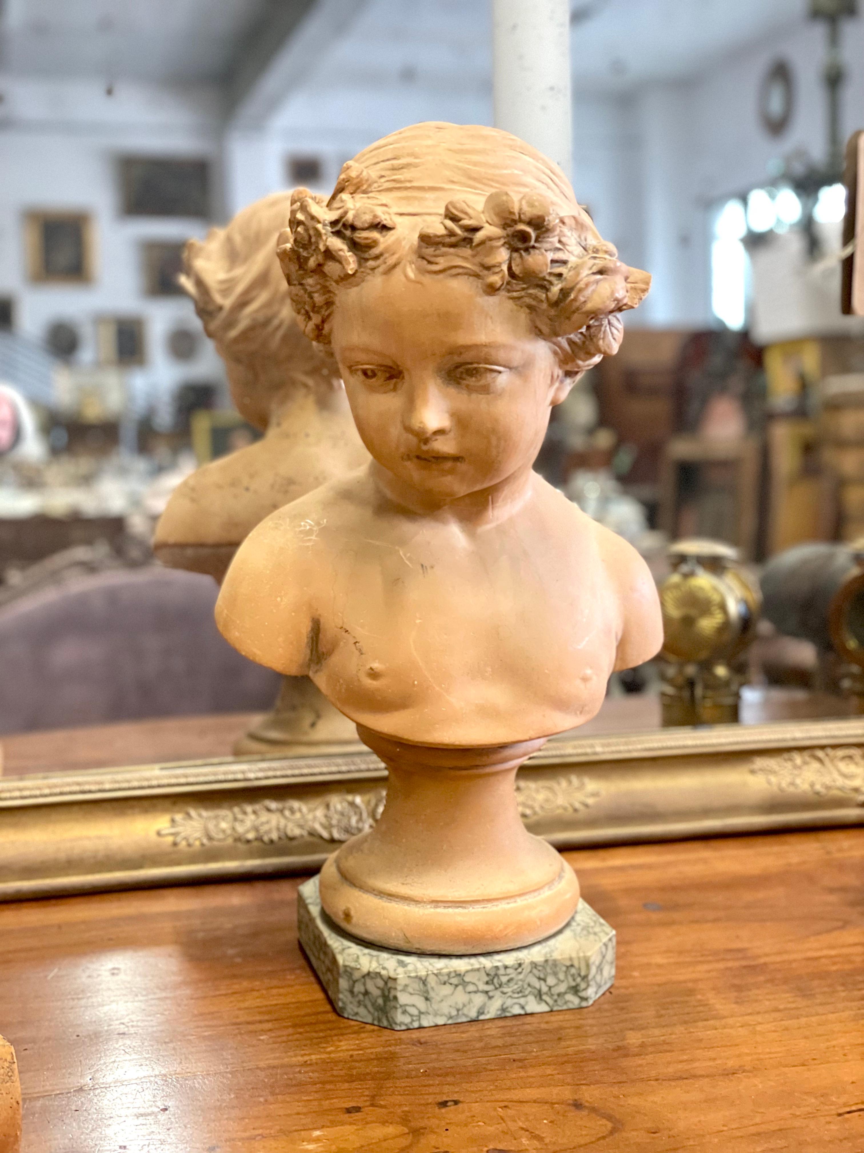19th Century Terracotta Bust of Young Maiden in a Romantic Style For Sale 7