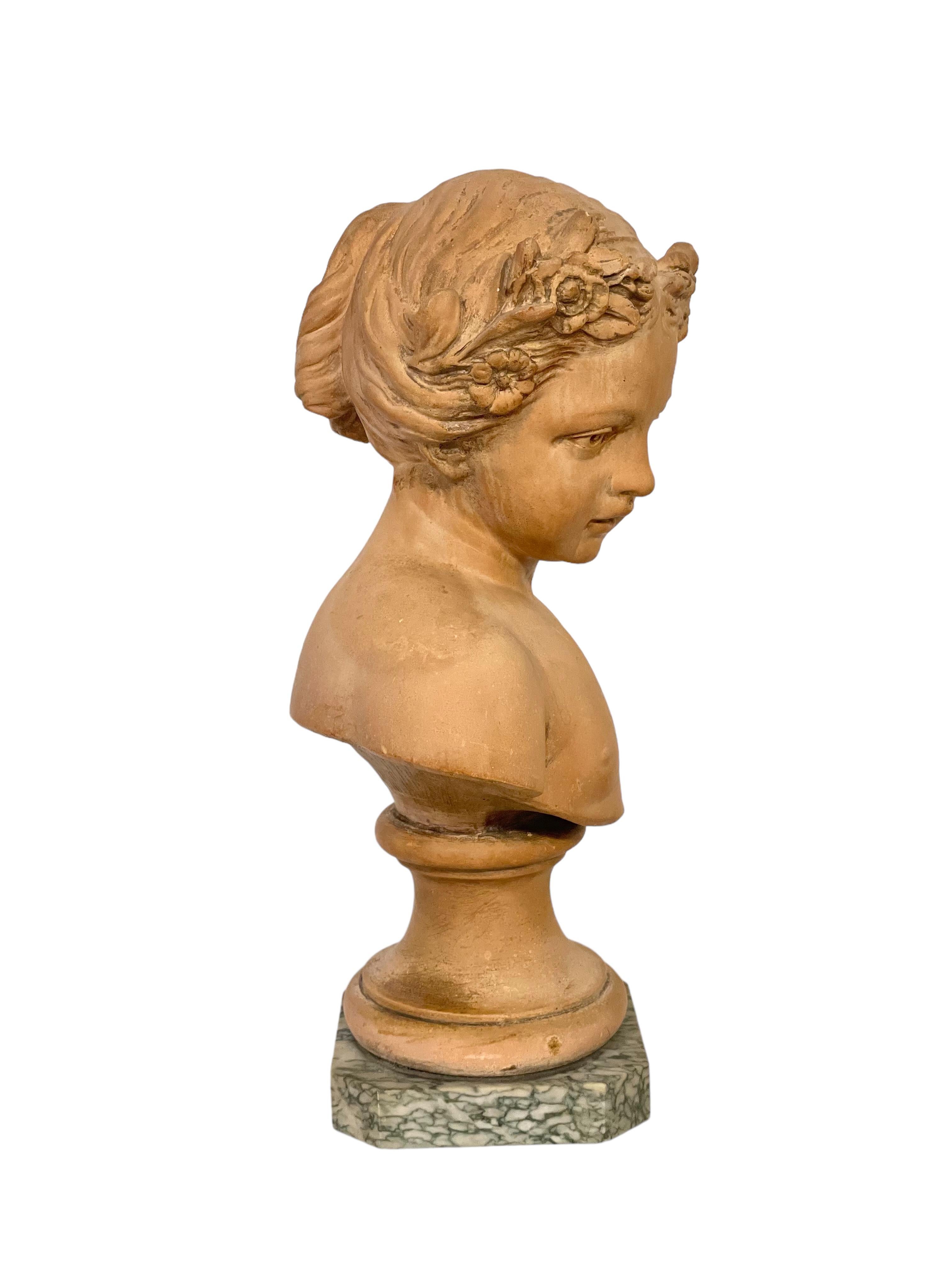 19th Century Terracotta Bust of Young Maiden in a Romantic Style For Sale 1