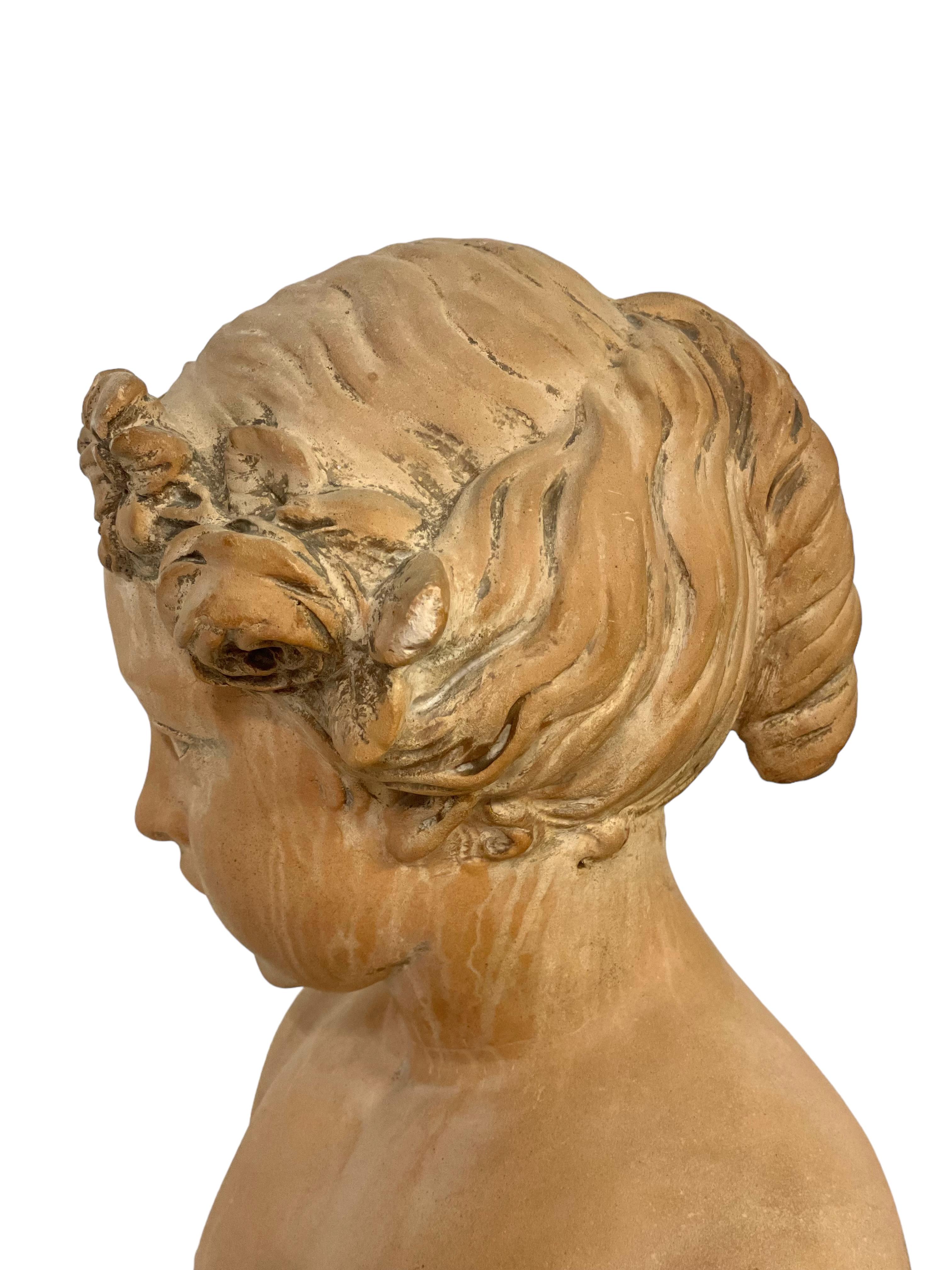 19th Century Terracotta Bust of Young Maiden in a Romantic Style For Sale 3
