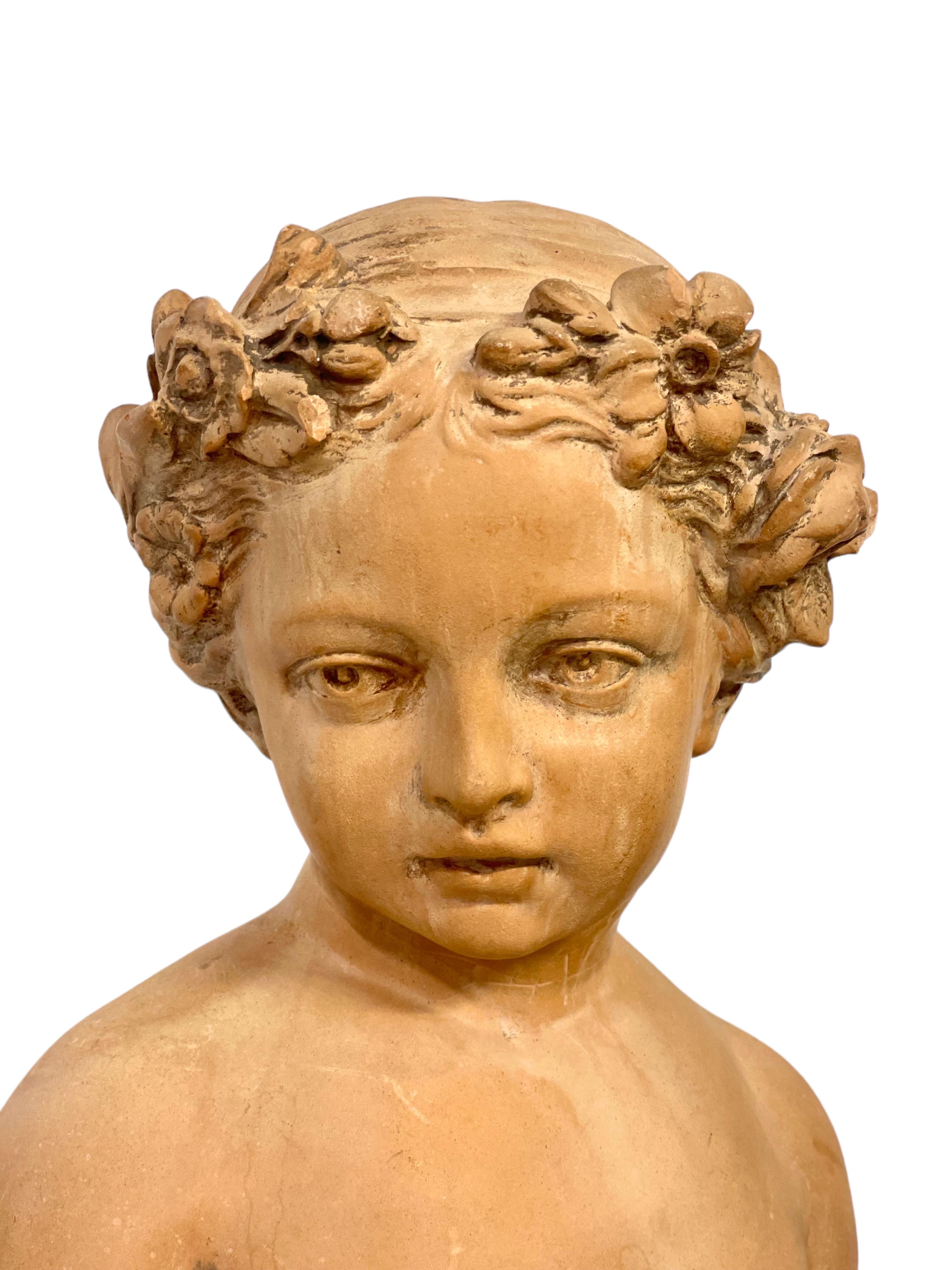 19th Century Terracotta Bust of Young Maiden in a Romantic Style For Sale 5