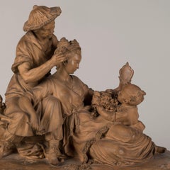 19th century Terracotta Chinoiserie Sculptural Group after François Boucher