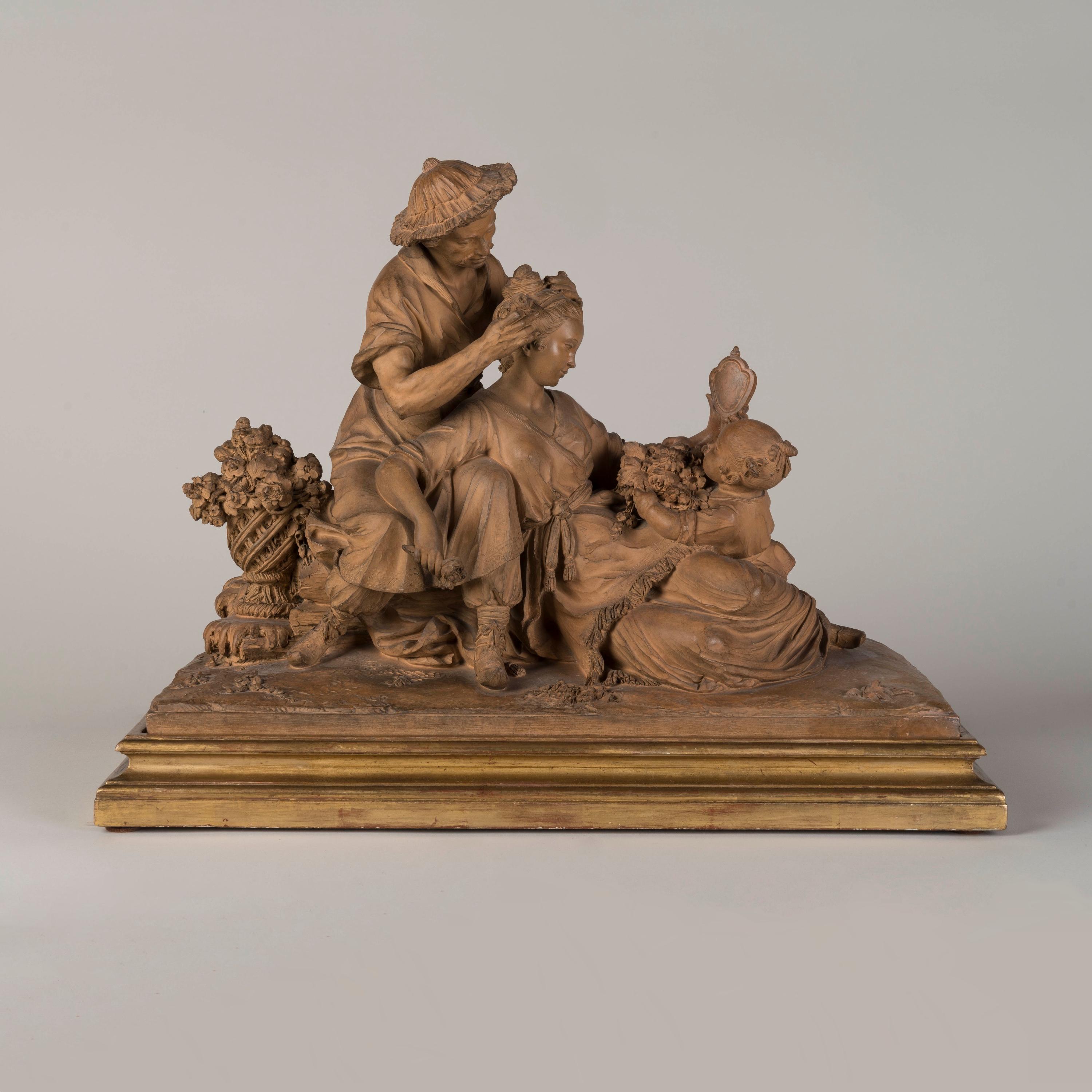 French 19th century Terracotta Chinoiserie Sculptural Group after François Boucher For Sale