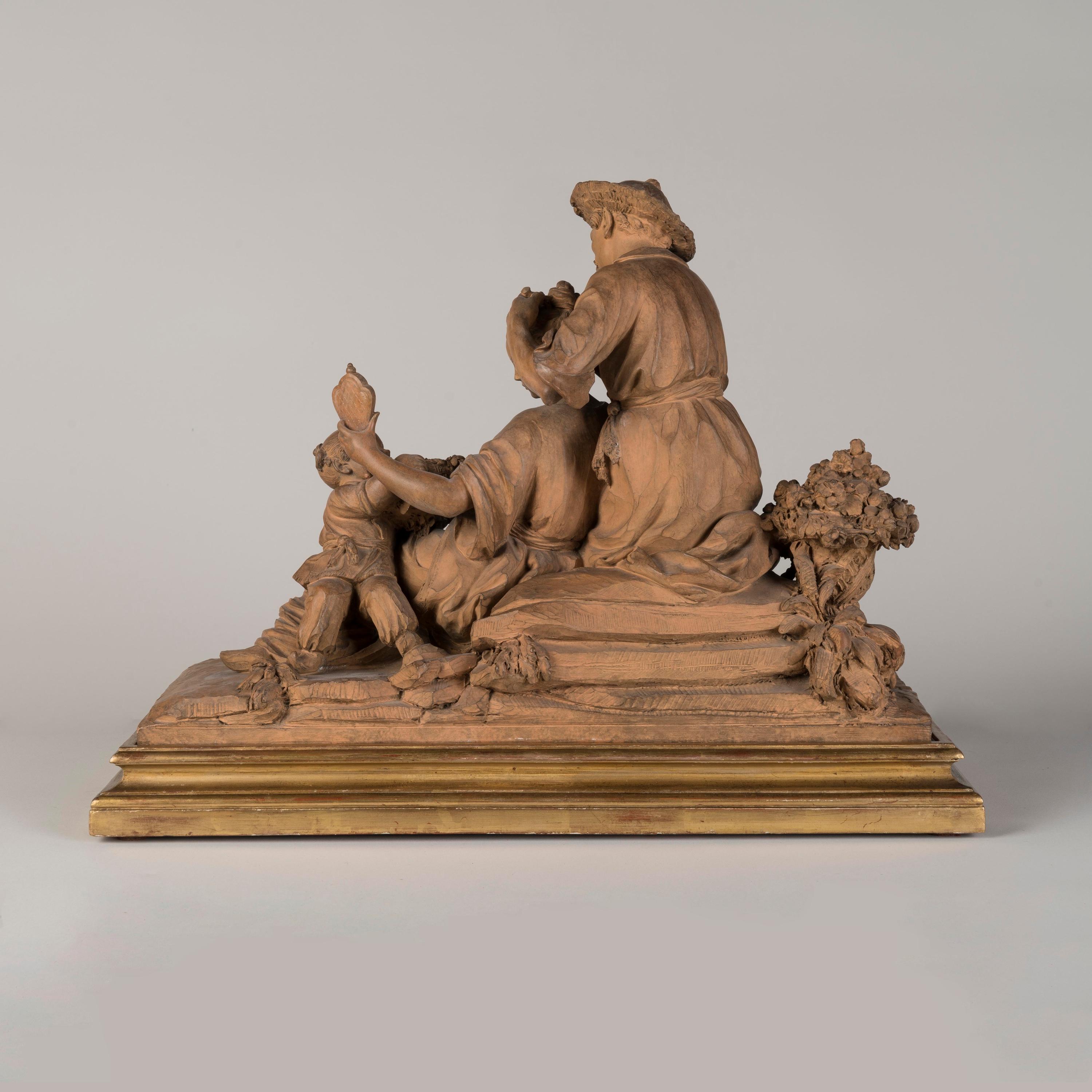 Hand-Carved 19th century Terracotta Chinoiserie Sculptural Group after François Boucher For Sale