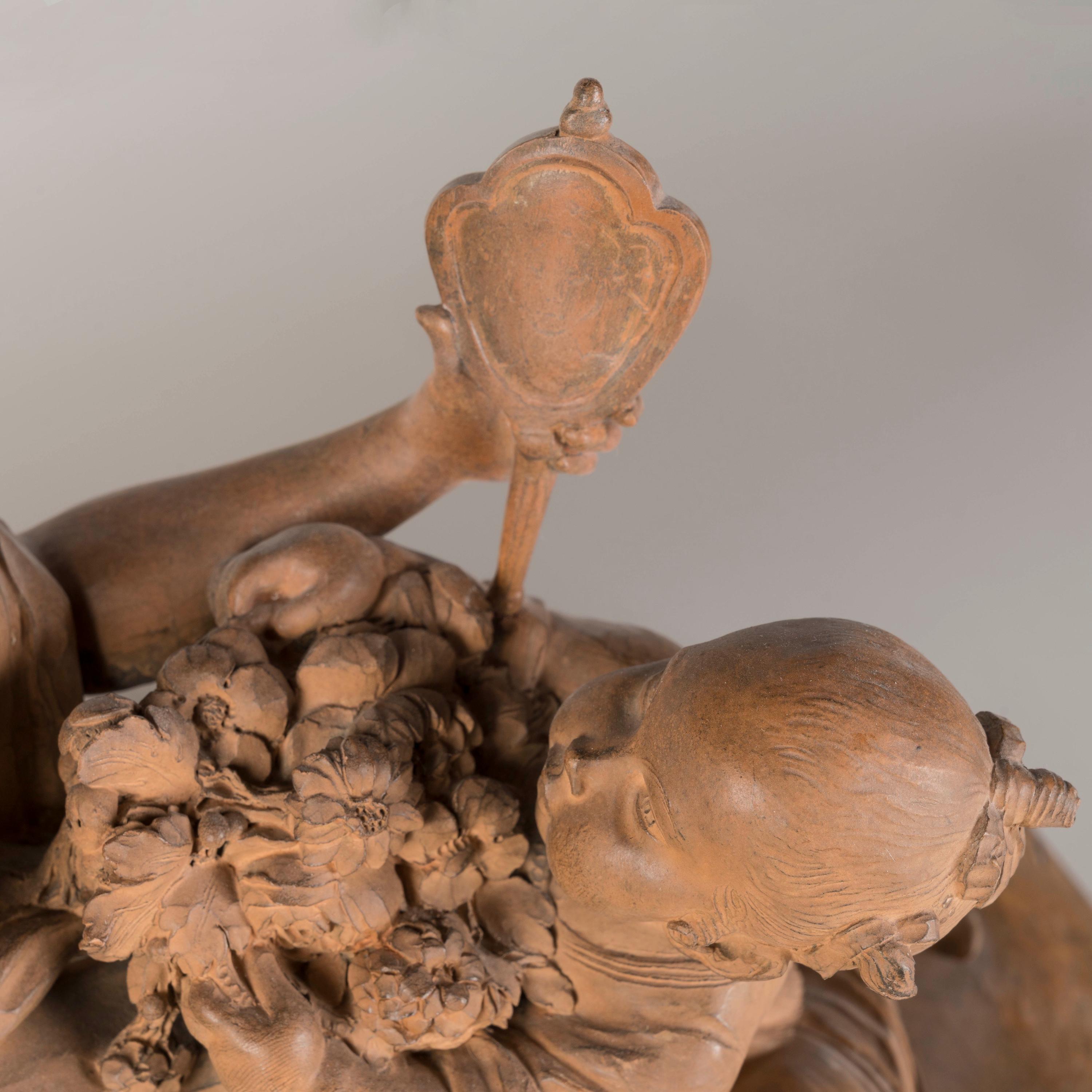 19th century Terracotta Chinoiserie Sculptural Group after François Boucher In Good Condition For Sale In London, GB