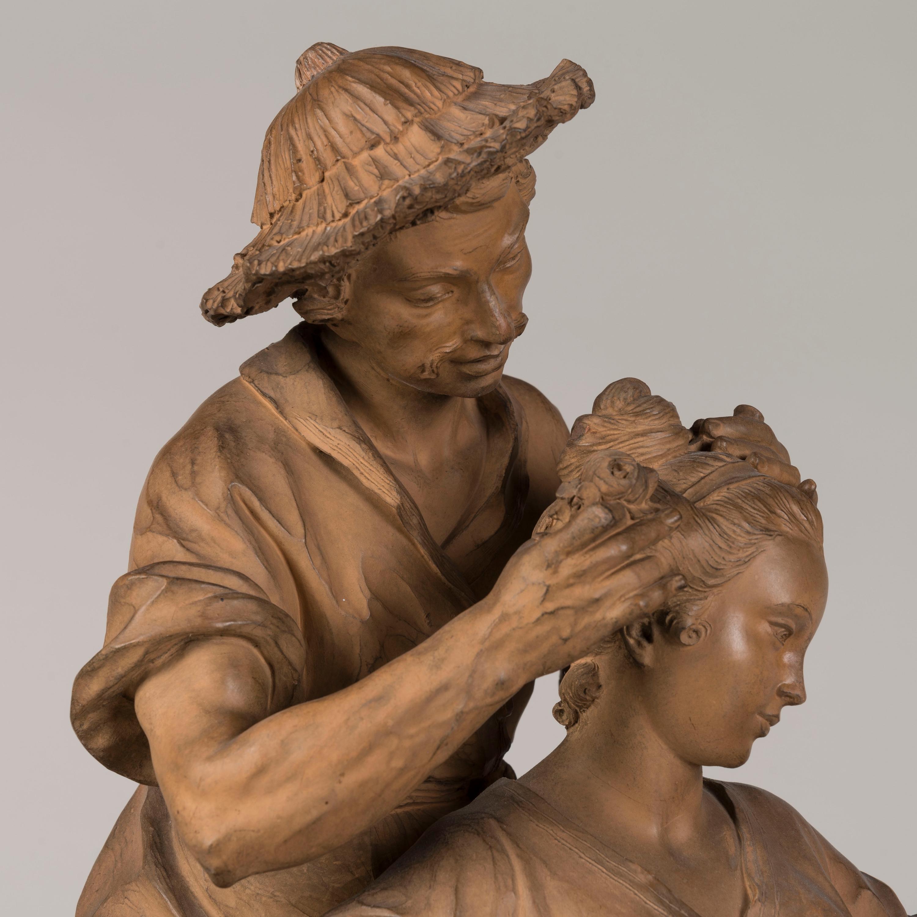 19th Century 19th century Terracotta Chinoiserie Sculptural Group after François Boucher For Sale