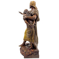 19th Century Terracotta Figure of an Oriental Lady and Arab Man, Signed H. Morea