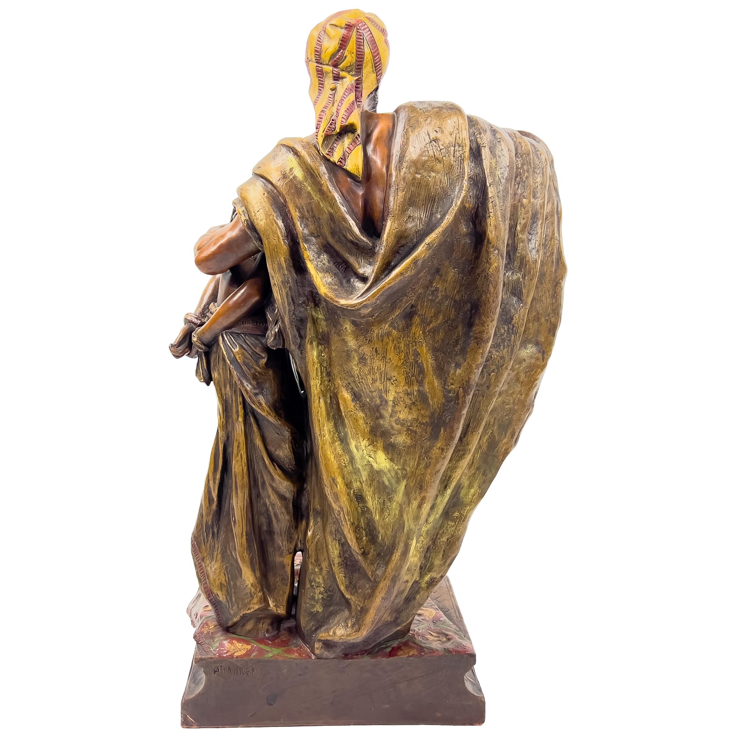 European 19th Century Terracotta Figure of an Oriental Lady and Arab Man, Signed H. Morea For Sale