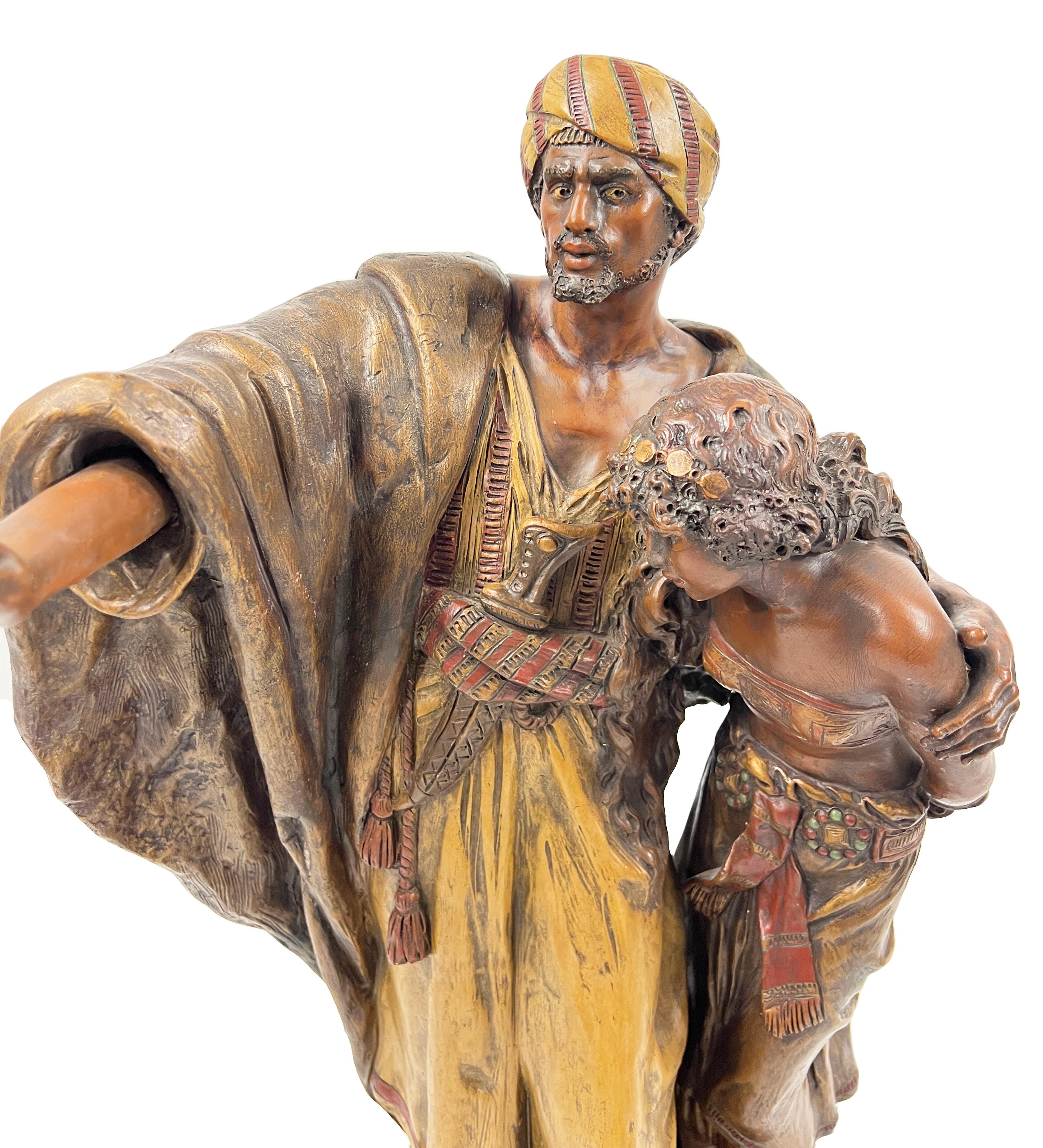 19th Century Terracotta Figure of an Oriental Lady and Arab Man, Signed H. Morea For Sale 3