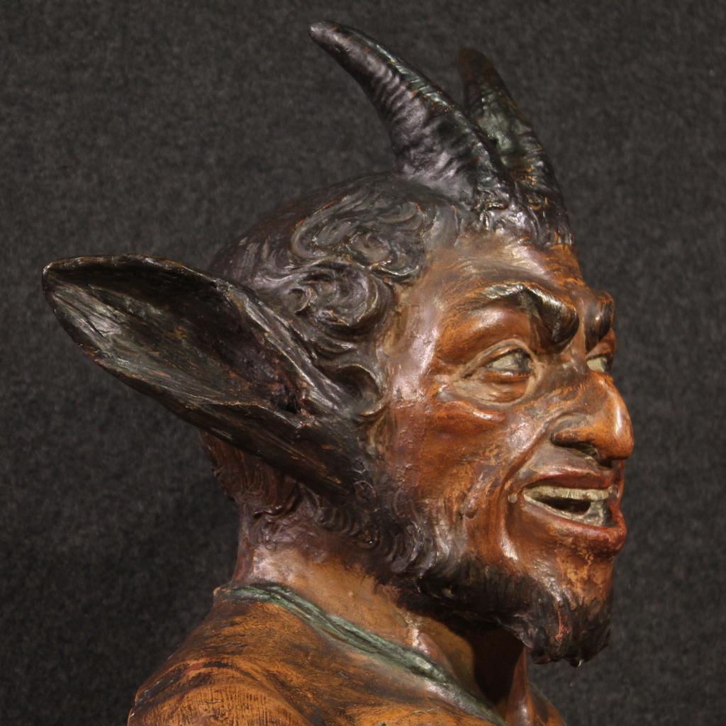 19th Century Terracotta French Antique Sculpture Faun Pan God, 1870 For Sale 1