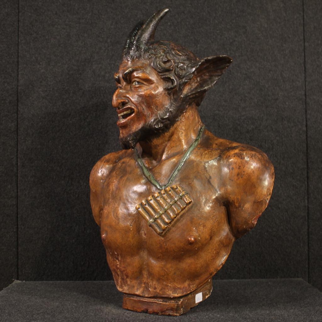 19th Century Terracotta French Antique Sculpture Faun Pan God, 1870 For Sale 2