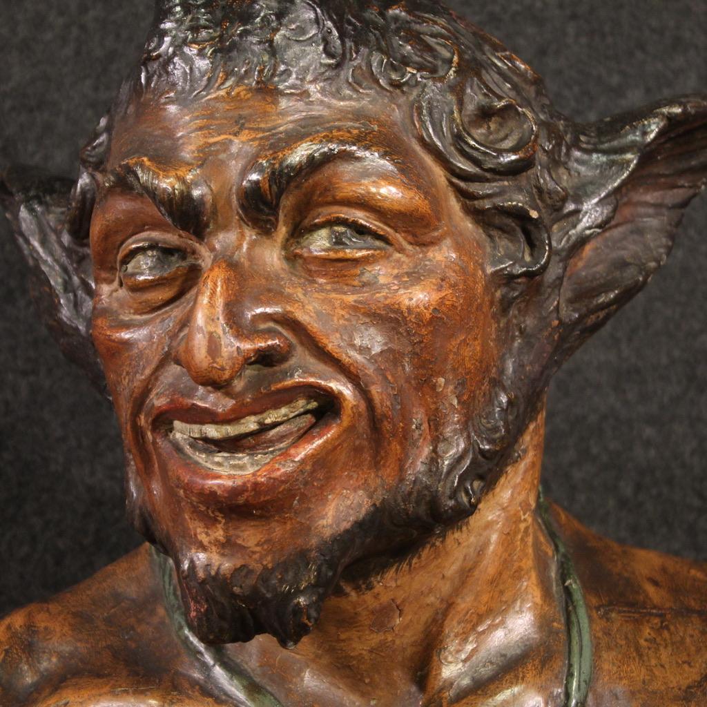 19th Century Terracotta French Antique Sculpture Faun Pan God, 1870 For Sale 4