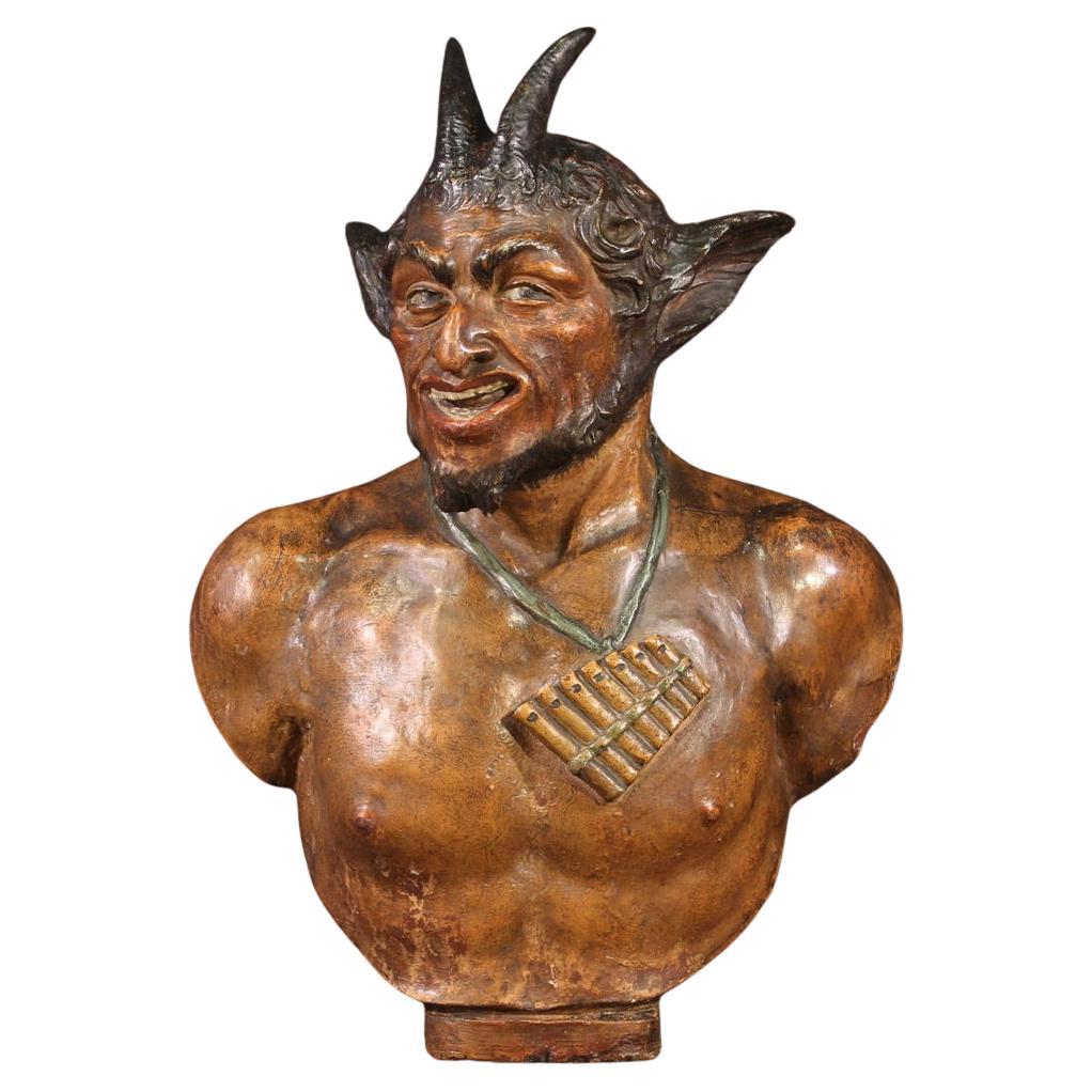 19th Century Terracotta French Antique Sculpture Faun Pan God, 1870 For Sale