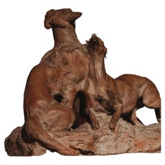 Sculpture de couple de lévriers en terre cuite du 19e siècle