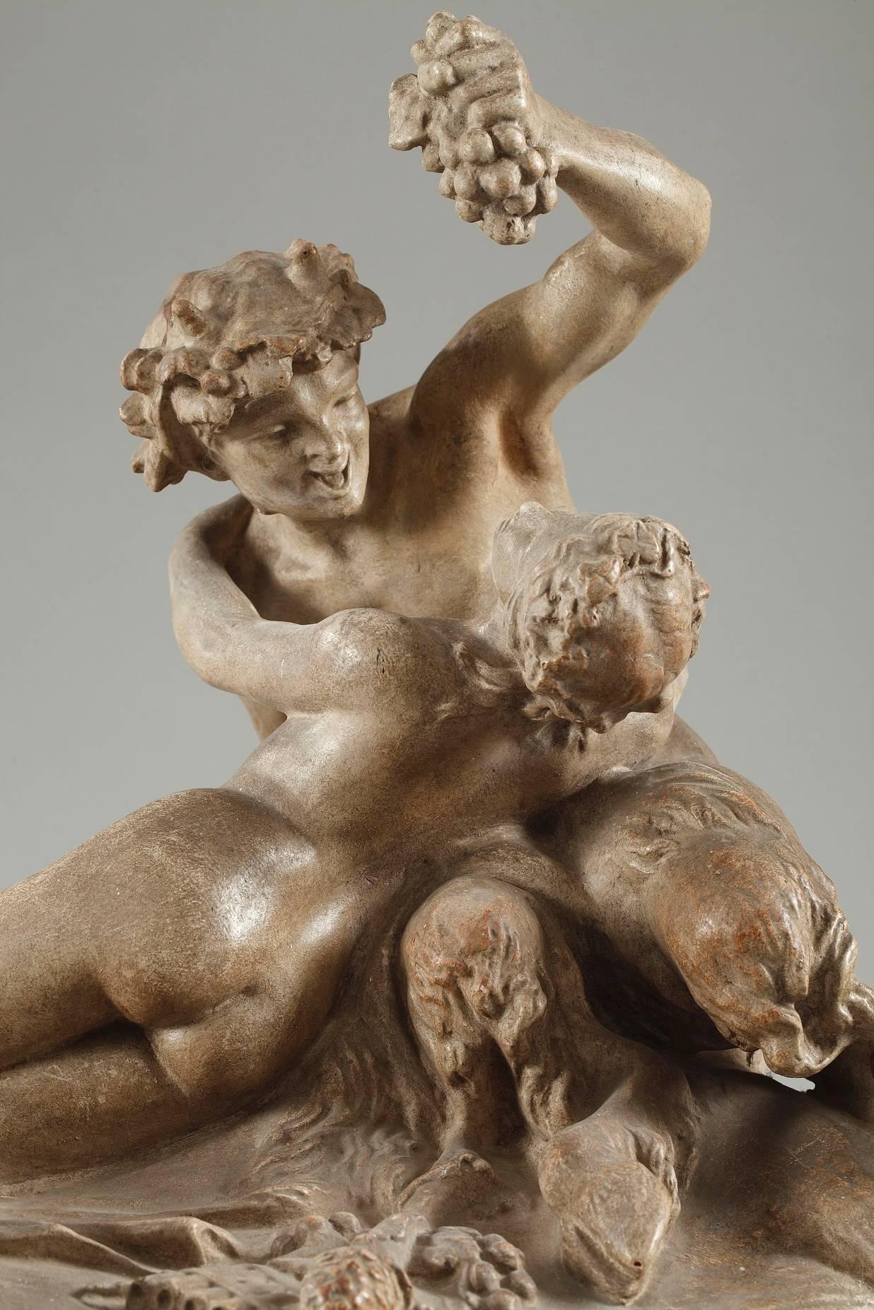 French 19th Century Terracotta Group Nymph and Faun