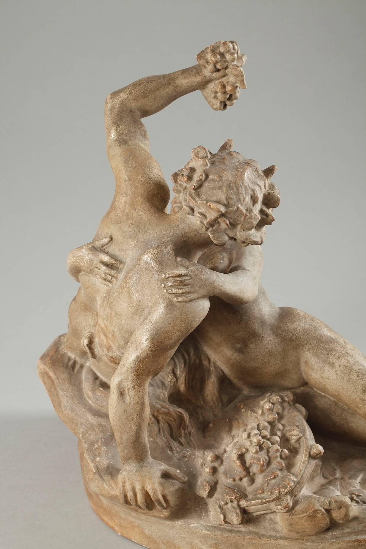19th Century Terracotta Group Nymph and Faun 1