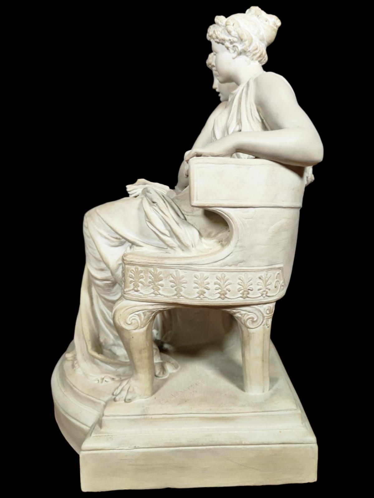 19th Century Terracotta of Greek Ladies ED LANTERI sculpture.

XIX th Century terracotta sculpture depicting ladies on a Neoclassical klismos chair, entitled 